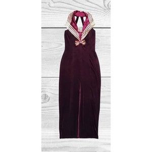 Joara Mode Velvet Vintage 80s 90s Burgandy Halter Sailer Dress Women's Small